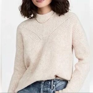 Madewell Women's Belfiore Ribbed Pullover Sweater Heather Chalk Size XS